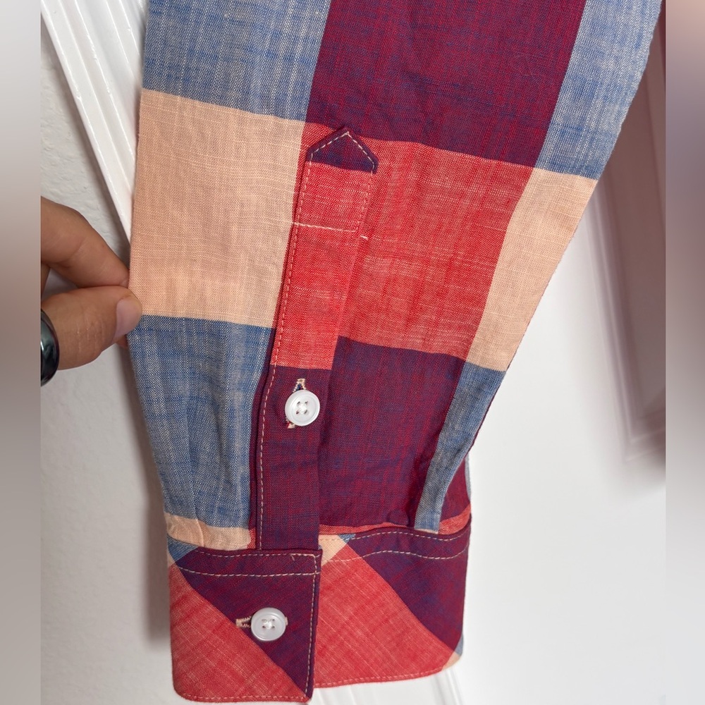 Plaid Lace Up 100% Cotton Boho Cottagecore Fall Flannel Long Sleeve Medium XL - Picture 6 of 8